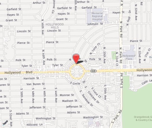 Map showing DermCare Management at 4000 Hollywood Boulevard, Hollywood, Florida.